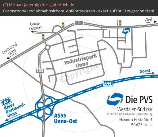 Anfahrtsskizzen erstellen / Anfahrtsskizze Unna (Übersichtskarte)   PVS Westfalen-Süd rKV