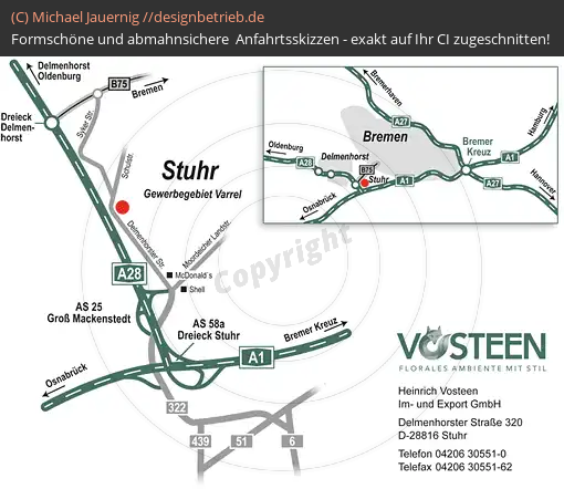 Anfahrtsskizzen erstellen / Anfahrtsskizze Delmenhorst Stuhr   Heinrich Vosteen Im- und Export GmbH
