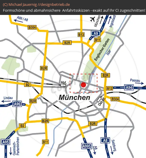 Anfahrtsskizzen erstellen / Anfahrtsskizze München (Übersichtskarte)   Büro Rickert