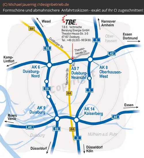 Anfahrtsskizzen erstellen / Anfahrtsskizze Duisburg übersicht Autobahndreieck   