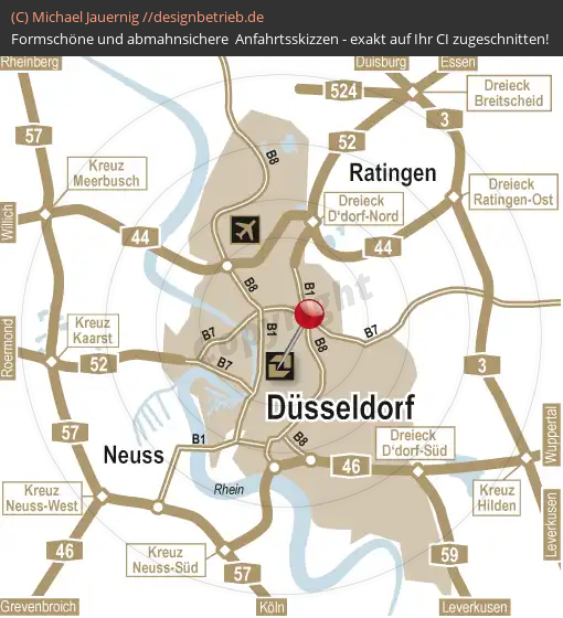 Anfahrtsskizzen erstellen / Anfahrtsskizze Düsseldorf Übersichtskarte   DERAG Living Hotel De Medici