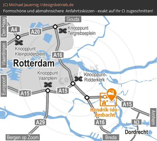 Anfahrtsskizzen erstellen / Anfahrtsskizze Hendrik-Ido-Ambacht bei Rotterdam (Niederlande) Übersichtskarte   STILL GmbH