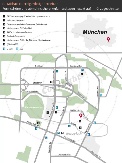 Anfahrtsskizzen erstellen / Anfahrtsskizze Neuperlach (Lageplan / München)   punctum.eu