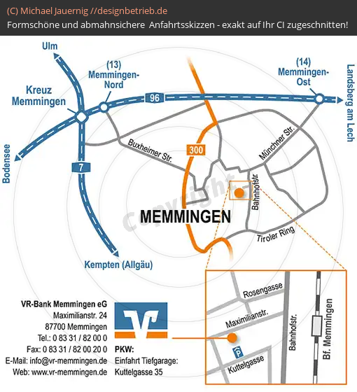 Anfahrtsskizze 496 Memmingen (Großraum + Zoomkarte)   VR-Bank Memmingen eG (496)