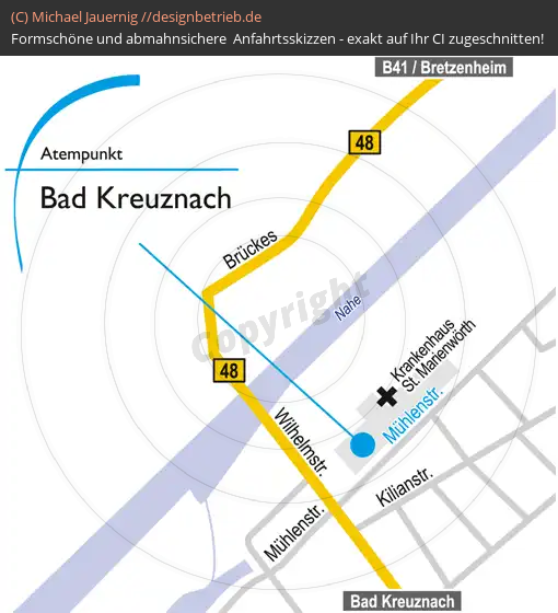 Anfahrtsskizzen erstellen / Anfahrtsskizze Bad Kreuznach (Mühlenstraße)   Atempunkt Löwenstein Medical GmbH & Co. KG