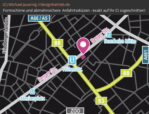Anfahrtsskizzen erstellen / Anfahrtsskizze Frankfurt (Berger Straße)   Schwarzlichthelden Frankfurt