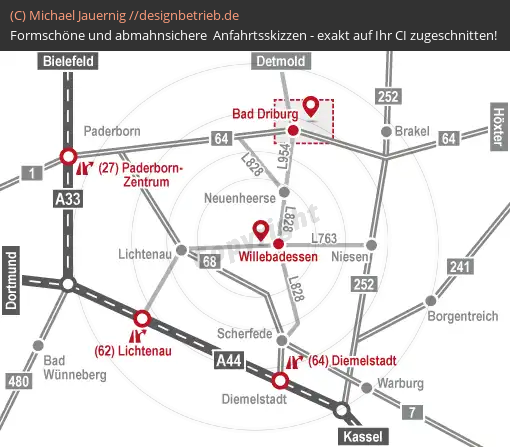 Anfahrtsskizzen erstellen / Anfahrtsskizze Bad Driburg (Übersichtskarte)   WOHLFÜHLHOTEL DER JÄGERHOF