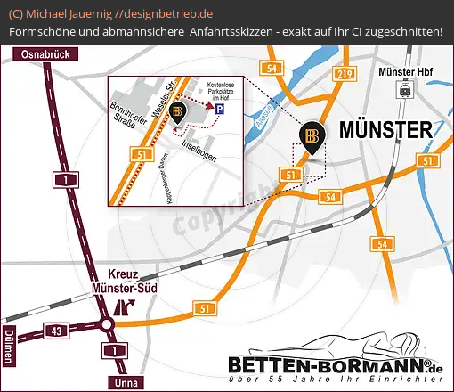 Anfahrtsskizzen erstellen / Anfahrtsskizze Münster   Weseler Straße |  Betten Bormann GmbH